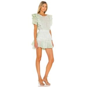 LoveShackFancy NATASHA Mini Dress Size L Moss -Ruffle Lace Cottagecore Fairycore